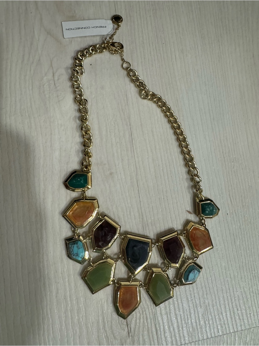 NWT French Connection Gold-Tone Multicolor Statement Bibb Necklace from 90s